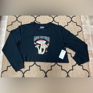 Lee Womens “GOOD NATURED” Mushroom Long Sleeve Boyfriend Cropped Tee Large Shirt